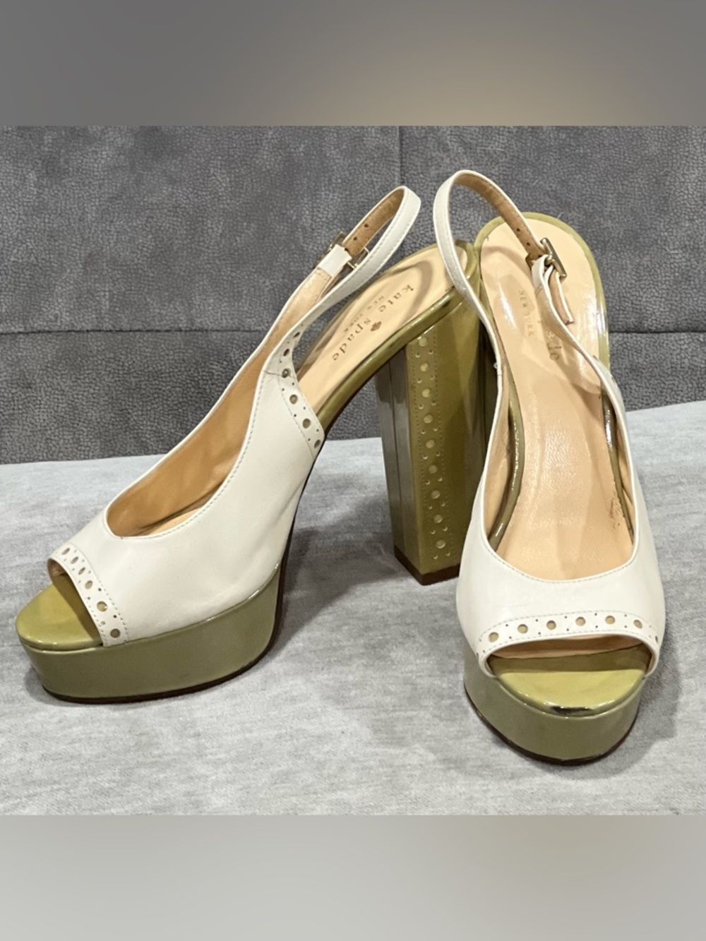 Kate Spade New York Cream Green Leather Slingback Lanthe Pump size 9 EUC